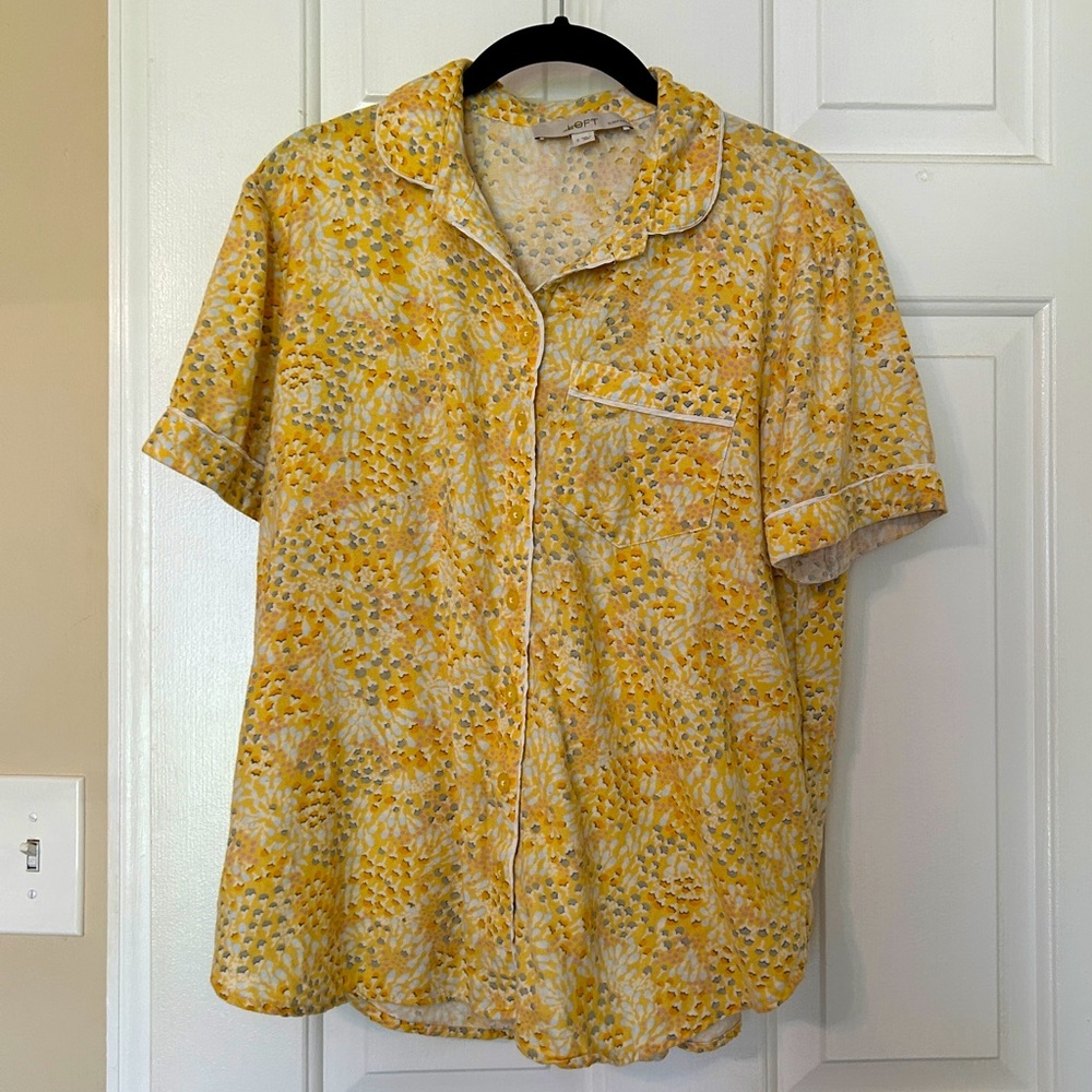 LOFT Sleep Pajama Shirt Floral Lounge Sleepwear Button Up Yellow, Size Small